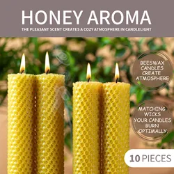 Bees Wax Candle Taper Candles 10pcs-Handmade Honeycomb-Cotton Wick–Luxury Premium Beeswax Decorative Candles Taper