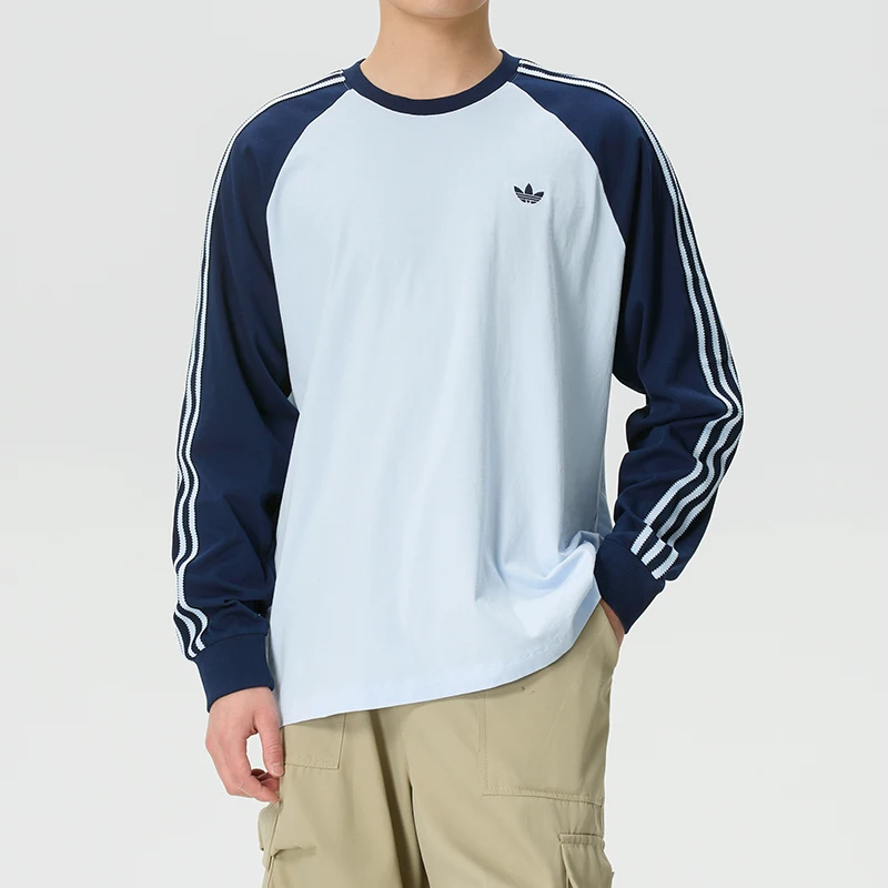 Adidas (Adidas) Trefoil Camiseta deportiva informal de manga larga para hombre, camiseta moderna con bloques de color, transpirable, con cuello redondo, Kv4447