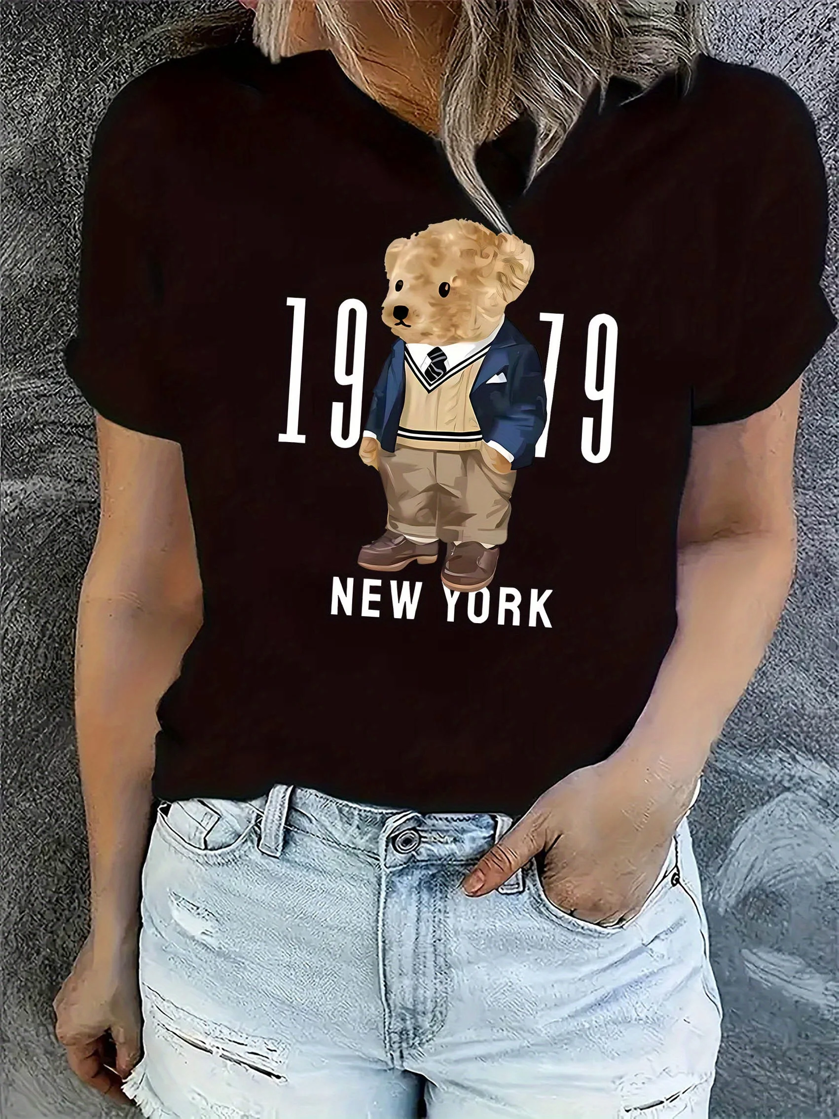 

Fabric with Medium Stretch Animal Pattern Sleeve Seasons Women'S Casual Crew Neck T-Shirt with Print Polyester Knit