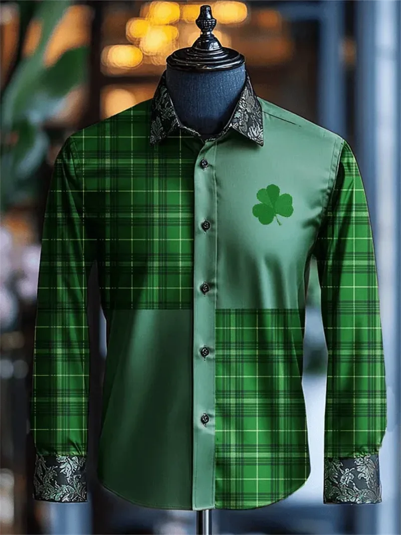 

New men's style long sleeved shirt with 3D bamboo print lines, casual street fashion, long sleeved shirt top