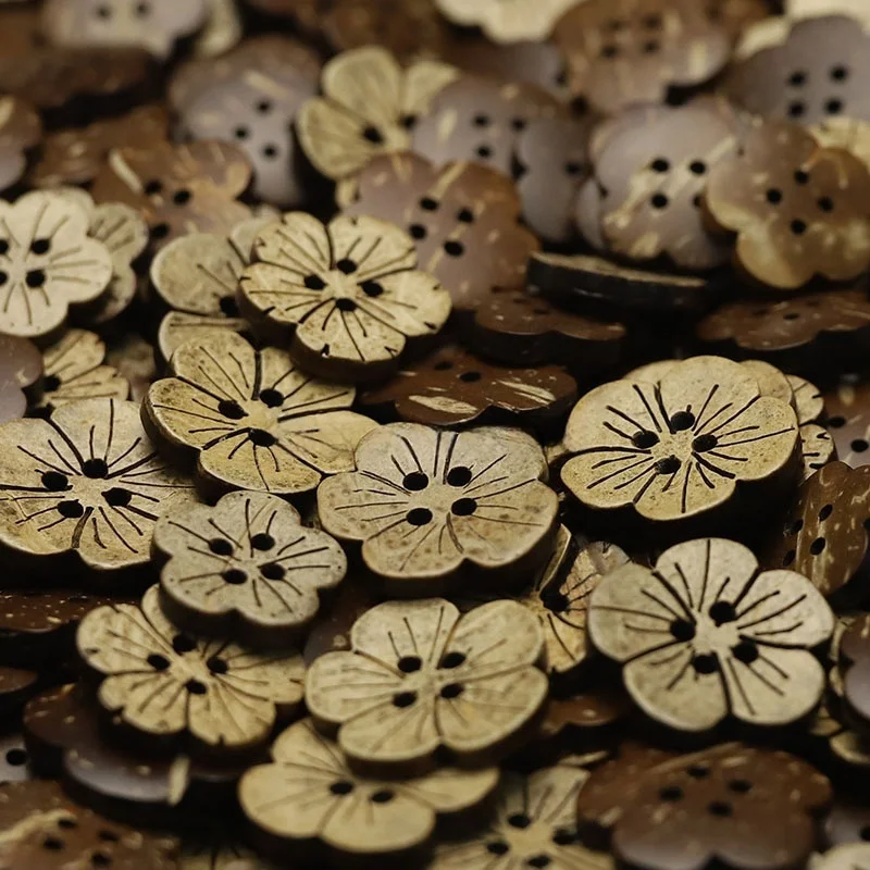 30pcs 18mm Flower Shape Natural Coconut Buttons 4-Hole Shirt Sleeve Collar Coat Jacket Trench Coat Kids Clothing Accessories