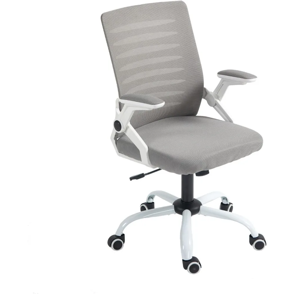 Chaise de Bureau Ergonomique à Dossier en Maille, Accoudoir Rabattable Gris, Support Lombaire pour Ordinateur