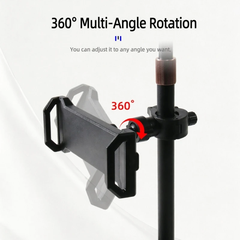 Phone and Large Screen Device Mount with Round Tube Clamp, Viewing Holder for Live Streaming, Video Calls, and Online F19E
