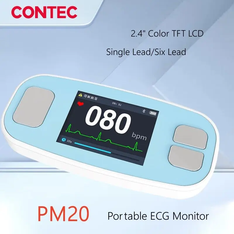 Contec PM20 Digital Portable ECG Monitor 6 Lead EKG Machine Bluetooth Mobile App