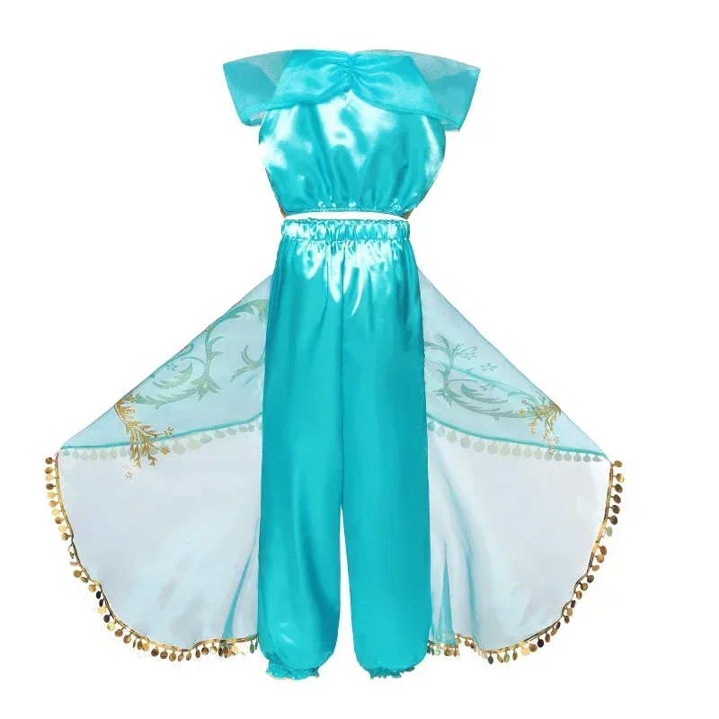 Girls Cosplay Jasmine Costume Aladdin Princess Dress Kids Magic Lamp Fancy Birthday Party Dress Jasmine Halloween Dress Up 3-10Y