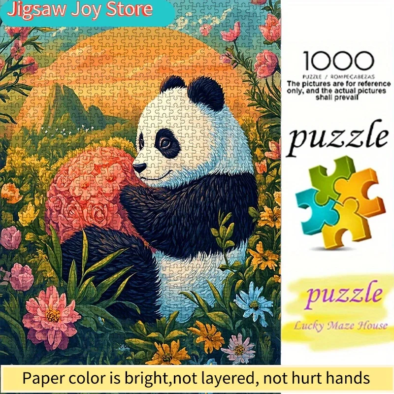 

DIY Paper Puzzle, (Healing Panda with Floral Sea, Panda Puzzle, Animal Puzzle), High-Quality White Card Material, Suitable fo