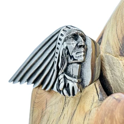 Solid Men Ring 316L Stainless Steel Jewelry INDIAN Style Biker Ring Size 7-13