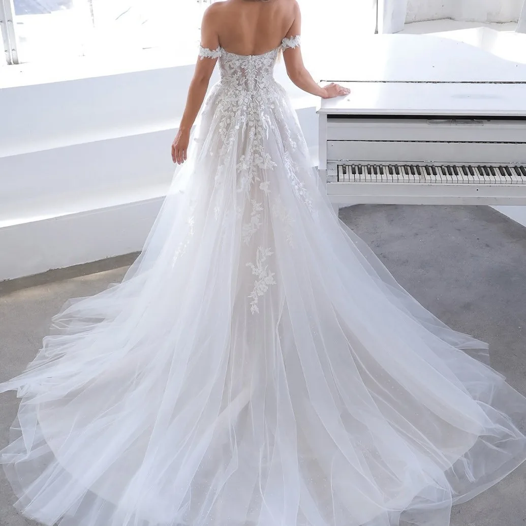 CloverBridal French Lace Floral Off Shoulder Elegant and Pretty Women's Dresses 2024 Boho Soft Tulle свадебное платье WW8253