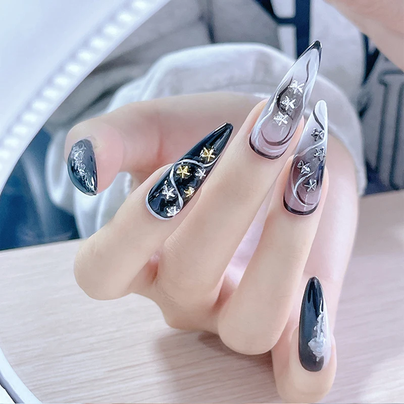 1 boîte 3D or argent Nail Art pentagramme bijoux goujons métalliques breloques pour ongles alliage Flatback étoiles décoration des ongles outil de manucure