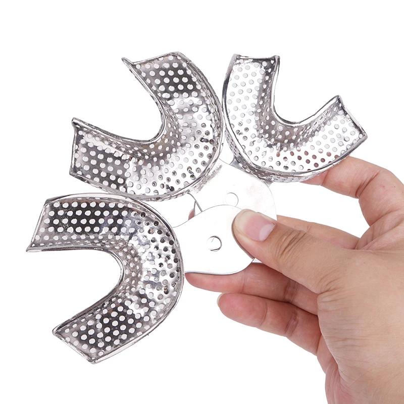 2Pcs/Set Dental Stainless Steel Impression Tray Autoclavable Teeth Metal Trays Holder Denture Instrument Dentist Tools 3 Sizes