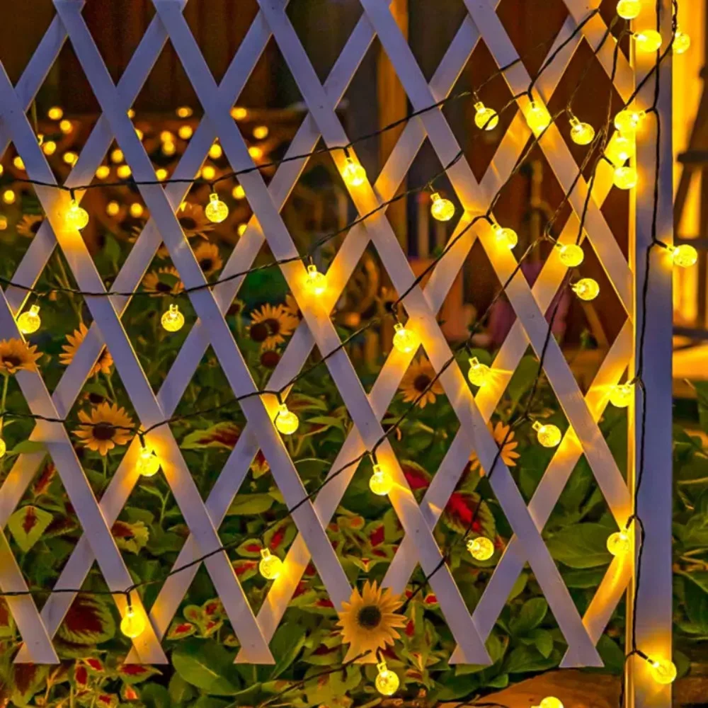 LED ضوء الشمس سلسلة اكليل كرة فقاعات في الهواء الطلق الجنية الشمسية جارلاند مصباح حفل زفاف عطلة شرفة عيد الميلاد الديكور