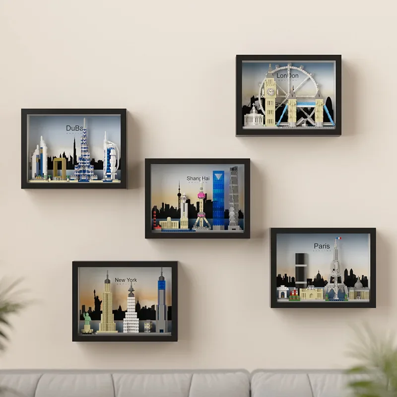 Skyline Photo Building Block City View Lindon New York เซี่ยงไฮ้ปารีสดูไบประกอบ 3D รุ่น Mini อิฐของเล่นสําหรับตกแต่งบ้าน