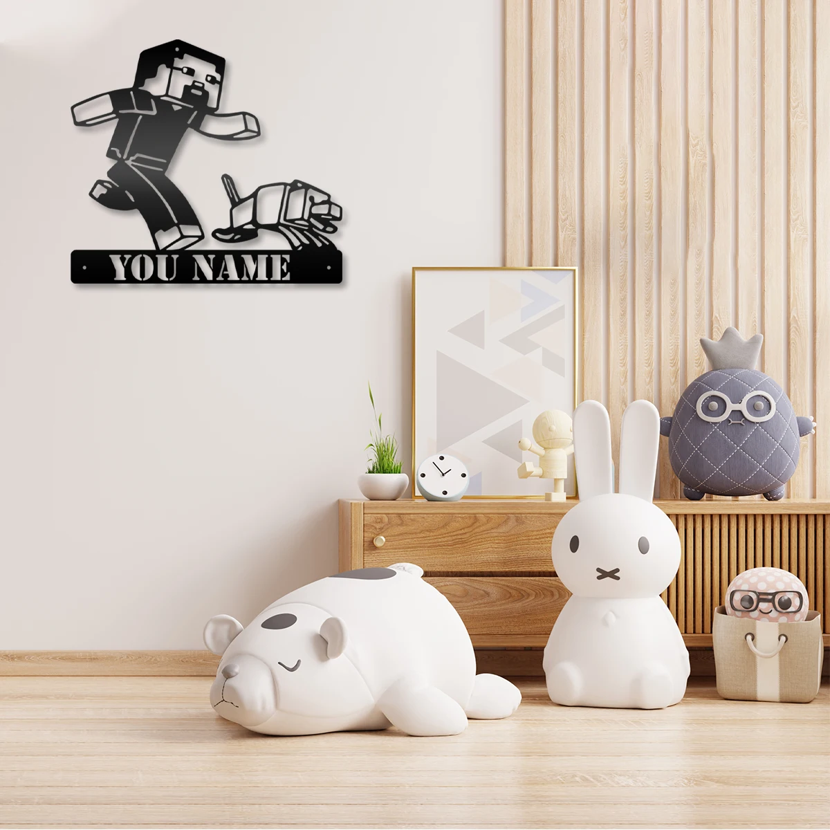 

1pc MC Steve Dog cartoon Customized Name Iron Wall Signs Metal Wall Plaque for game room