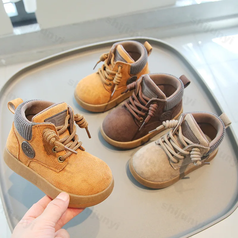 

Children's Short Boots Autumn New Boys' Vintage Outdoor Non Slip Leather Boots Lightweight Comfort Soft Sole Girls' Casual Shoes
