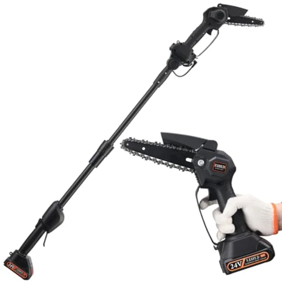 

Аккумуляторная мини-пила 2-в-1: портативная электрическая цепная пила с удлинительной штангой и ручным лезвием для обрезки веток деревьев