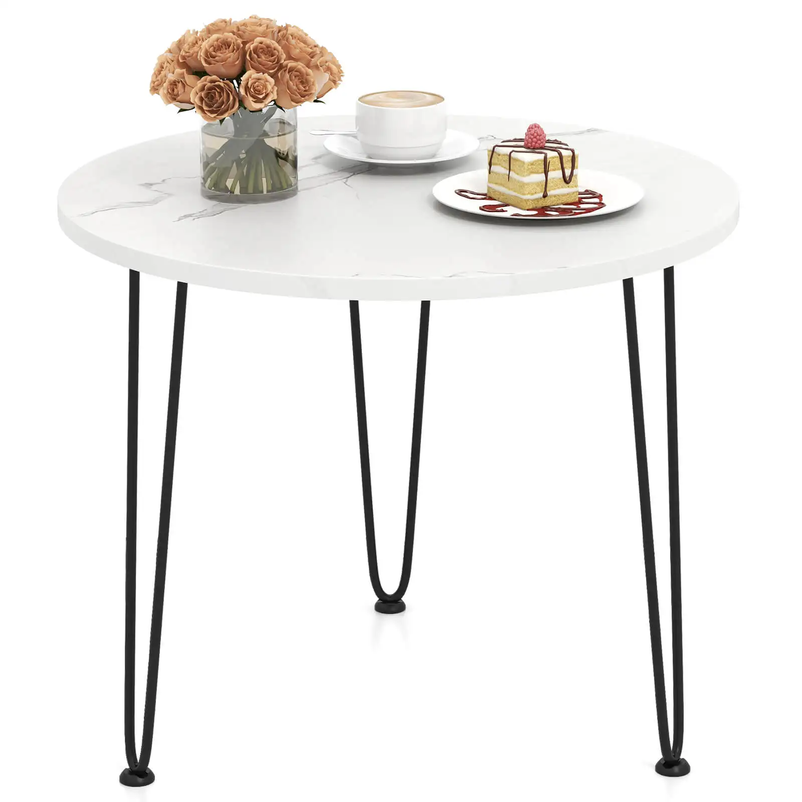 

Small Round Coffee Table w/ Thickened Tabletop & Metal Tripod Legs Faux Marble