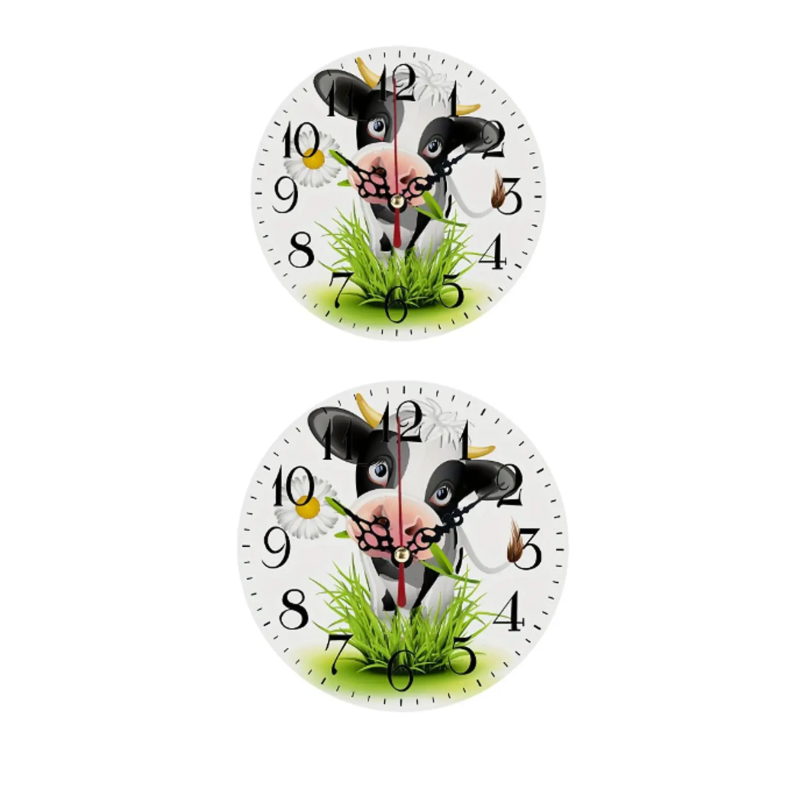 Wooden Round Wall Clock with Cow Pattern Decorative Accurate Movement Silent Non Ticking for Kitchen, Living Room Lightweight