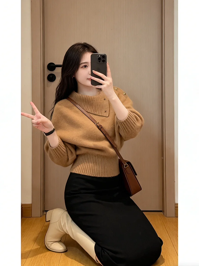 

Уникальный шикарный красный вязаный свитер в корейском стиле, зимний, модный, повседневный, свободного кроя, комфортный, средней мягкости, с длинными рукавами