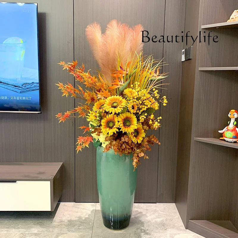 

Hotel revolving door ceramic floor-to-ceiling large vase artificial flower company shopping mall decorative art ornament