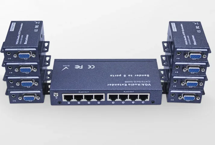 8 Ports Audio Video VGA Extender Sender VGA Video Audio Over UTP Splitter 1x8 350MHz 1600x1200