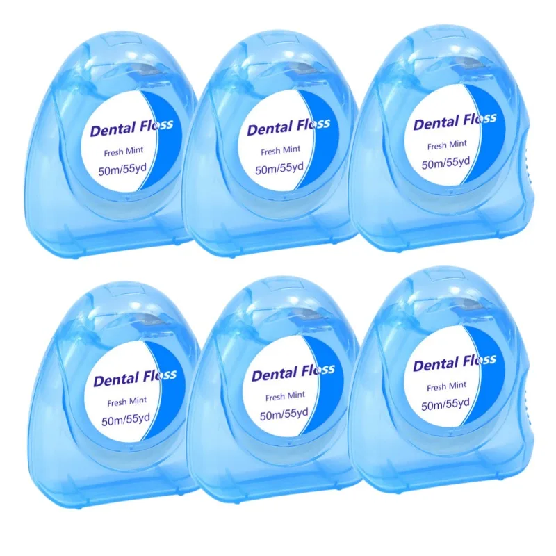 

6Pcs Dental Floss 50m/55yd Mini Portable Dental Mint Waxed Floss Oral Cleaning String Floss 164ft/50m