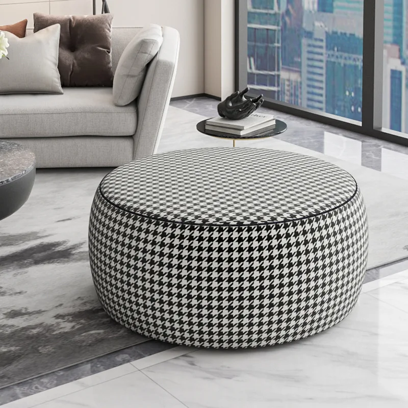 

Nordic creative sofa pedal removable and washable living room round stool shoe change stool fabric art home stool light luxury