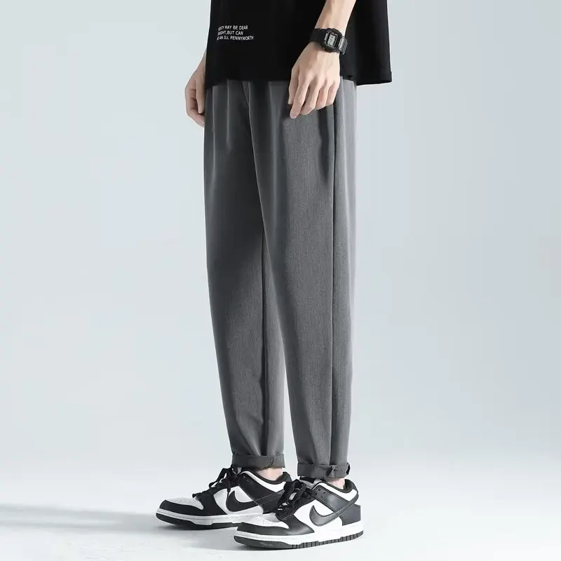 

2024 simple and comfortable casual pants men spring and autumn new straight leg micro wide pants solid color trousers