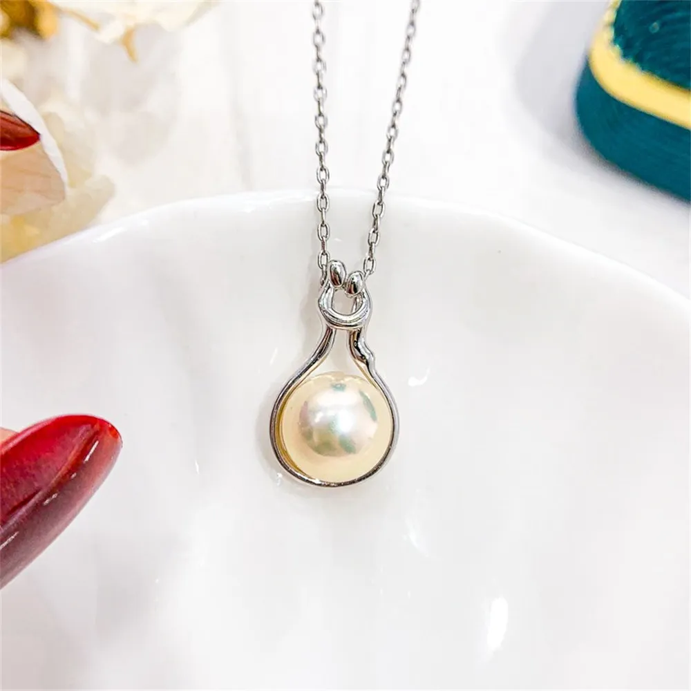 

DIY Pearl Accessories S925 Sterling Silver Pendant Empty K Gold Jade Necklace Pendant Female Fit 8-10mm Round Beads D360