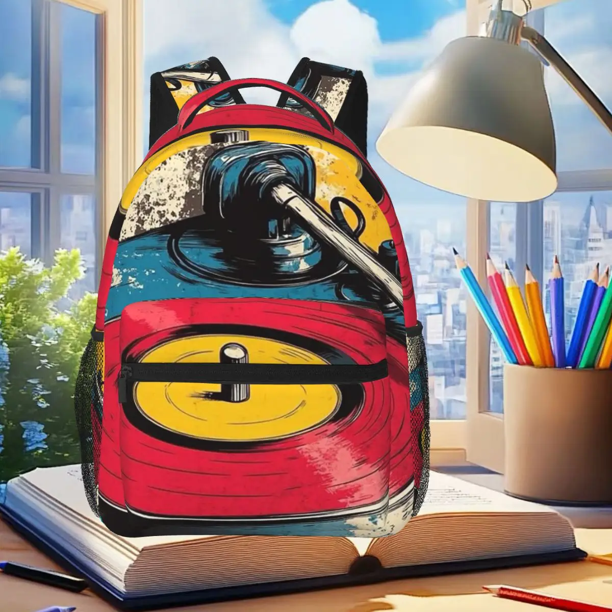 

Vintage Record Player Vinyl Album Backpack Student Boys Girls BookBag Children School Bag Computer Shoulder Bags for Men Women