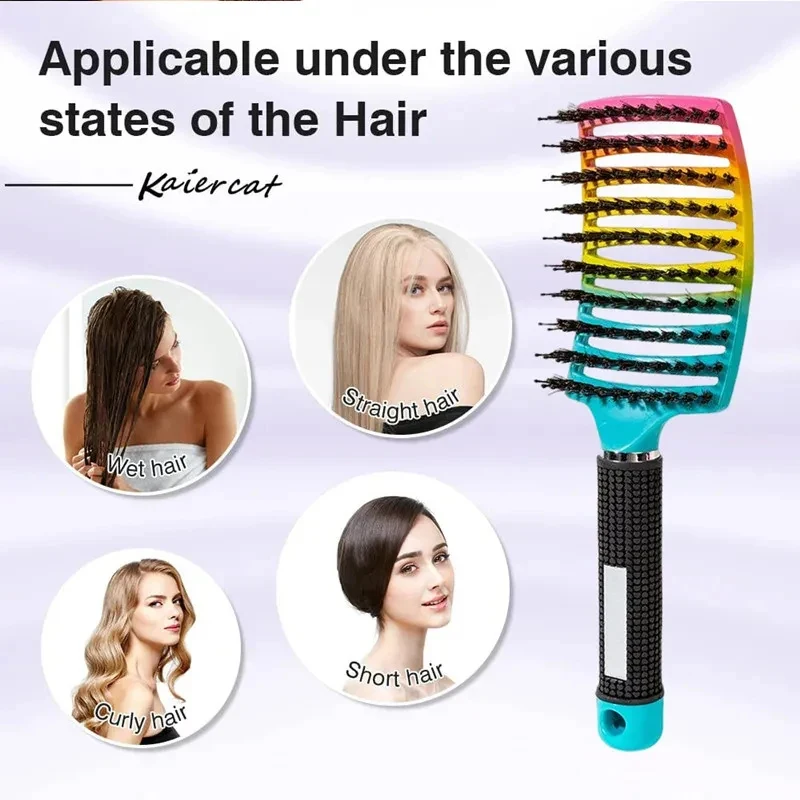 Barber Nylon Hair Brush Scalp Massage Hollow Out Anti-static Combs Curved Bristle Wet Curly Combs Salon Styling Hairbrush Tools