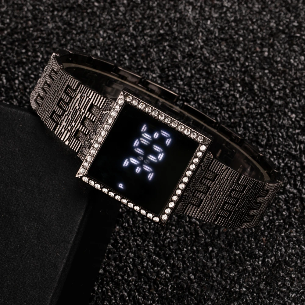 Women Watches Luxury Rhinestone Square Led Digital Watches Women Simple Electronic Wristwatch Waterproof Luminous Ladies Clock