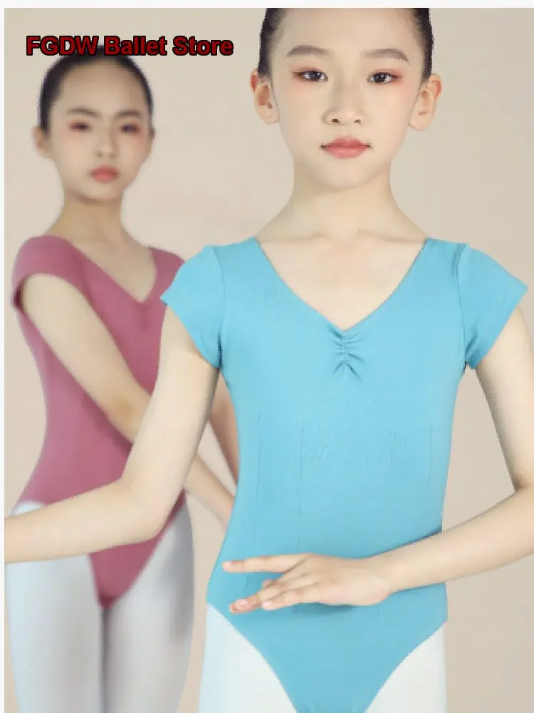 Maillot de Práctica de Manga Corta y Corte Alto para Niñas, Color Verde Oliva, para Exámenes de Arte, para Niñas Mayores