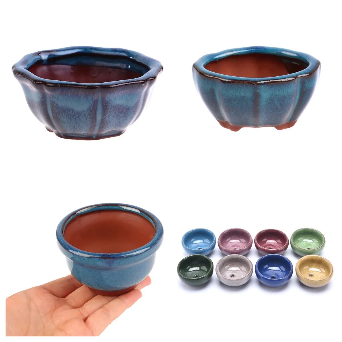 1pcs Chinese Style Bonsai Flowerpot Ventilate Purple Sands Ceramic Craft Plant Pot Planter For Home Office Desk