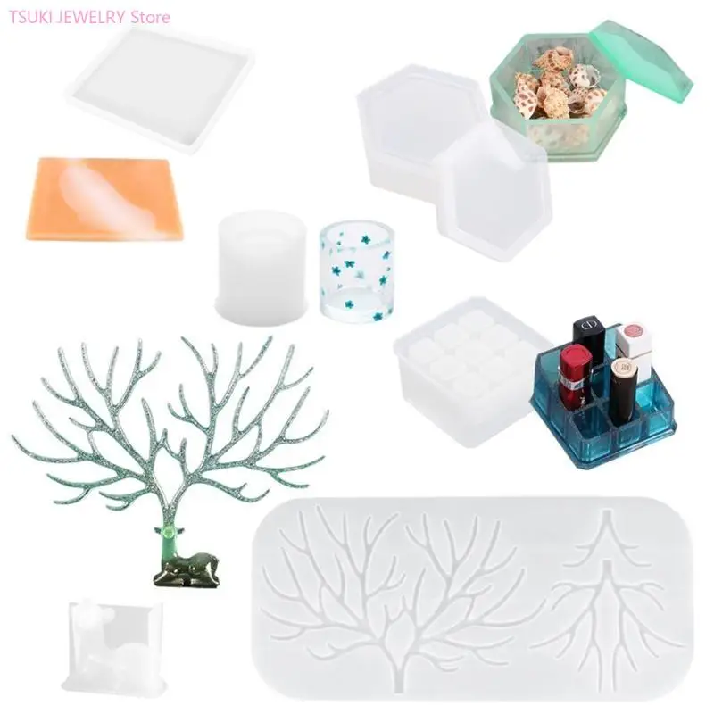 62KE 1 Set Crystal Epoxy Resin Molds Deer Makeup Jewelry Display Tray Silicone Mould