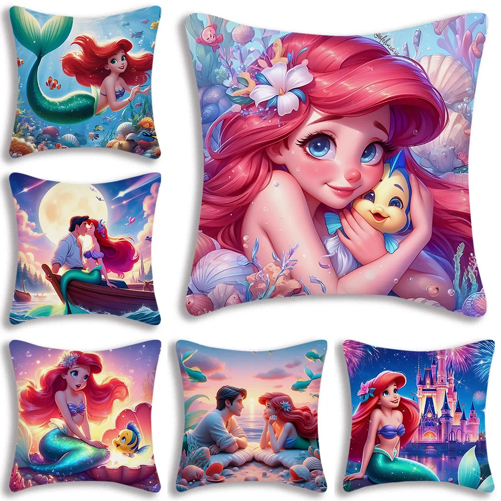 

Cartoon Kawaii Ariel princess Pillow Covers Cartoon Sofa Decorative Home Double-sided Printing Short Plush Cute Cushion Cover