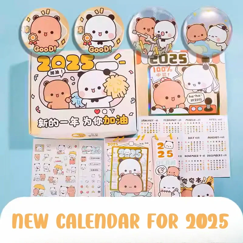 New 2025 Panda Bubu And Yier Series Desk Calendar Cute Pattern Cartoon Bear Desktop Anime Cute Work Calendar New Year Gift