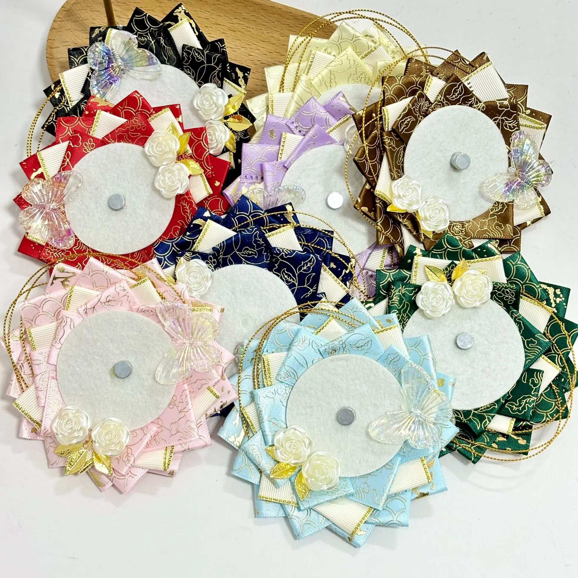 Green Ribbon Cosplay Ita Bags Rosette Protection Flower Pin Holder 58mm Badge Accessories Fill Tray Base Backpack Decorations