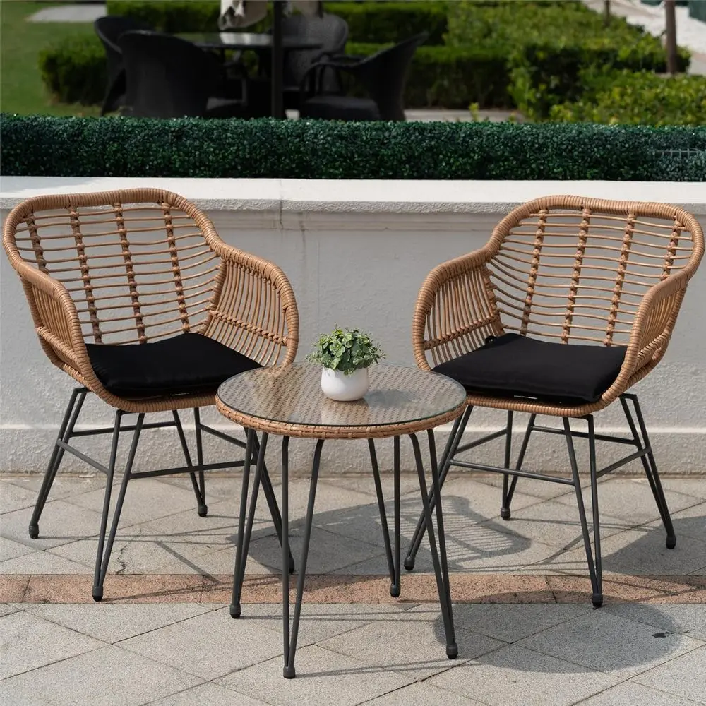 

Gray Outdoor 3-Piece Patio Bistro Set with Wicker Rattan Furniture for Backyard or Poolside