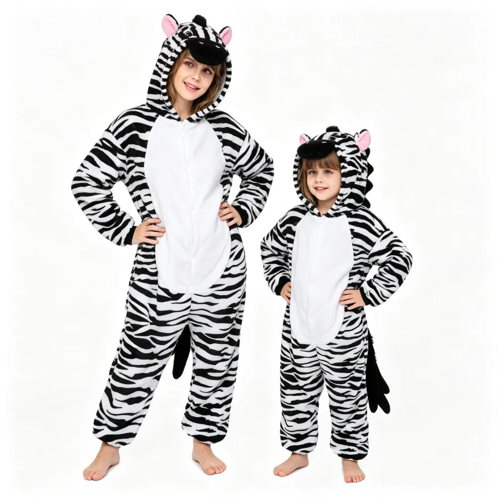 Halloween Pjs Kids Boys Onesie Pajamas Zebra Kigurumi Pijama Winter Warm Flannel Soft Animal Cartoon Jumpsuits Kids Pyjamas