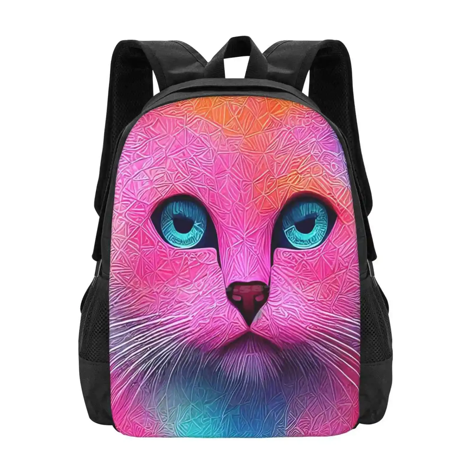 

"Pixie" Blue Eyes Hot Sale Schoolbag Backpack Fashion Bags Abstract Art Geometric Cats Colourful Scene Unique Cats Whimsical