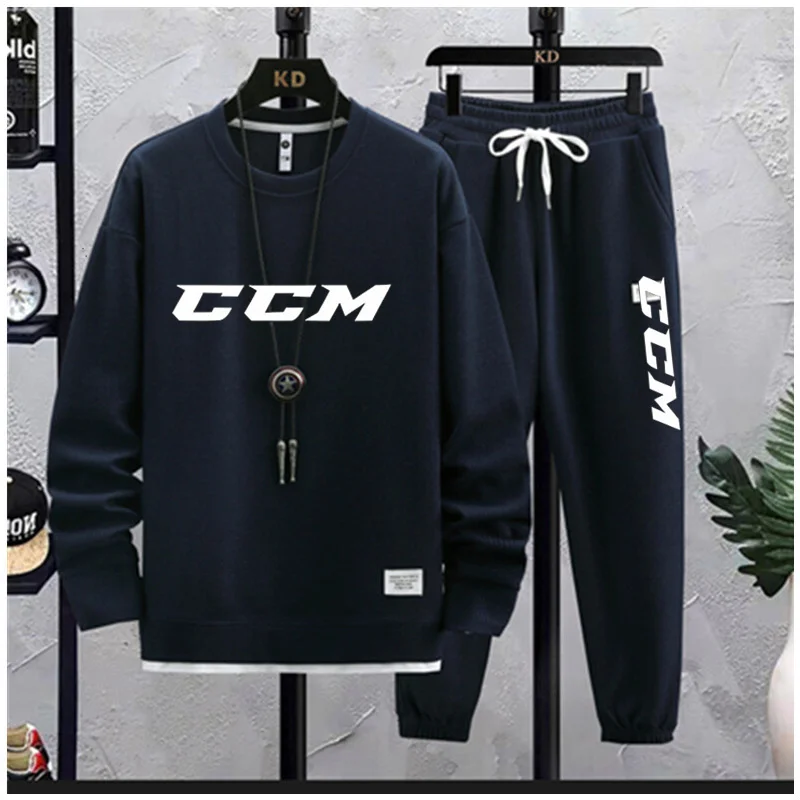 2023 Spring and autumn CCM Men\'s Two Piece Set Linen Fabric Casual T-Shirt and Mens Sports Suit Fashion Long sleeve Tracksuit