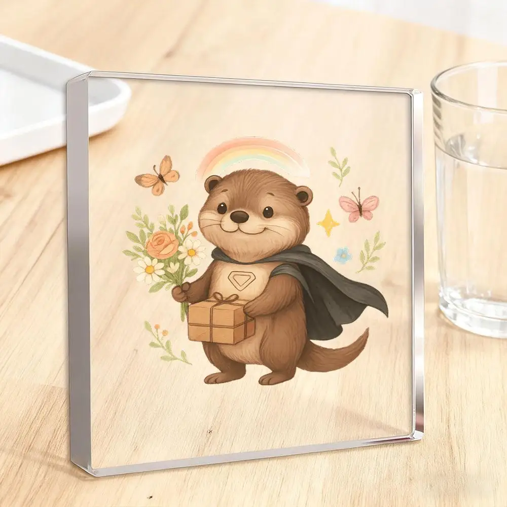 Playful Otter Superhero Desk Decor | Resin Figurine with Inspirational Card | Cute Home Office Ornament for Women | Unique Birth