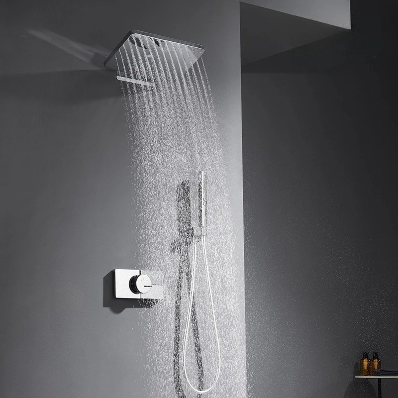 

FARRETE luxury brass concealed built-in thermostatic shower trim system hidden built-in wall-mounted waterfall top shower head