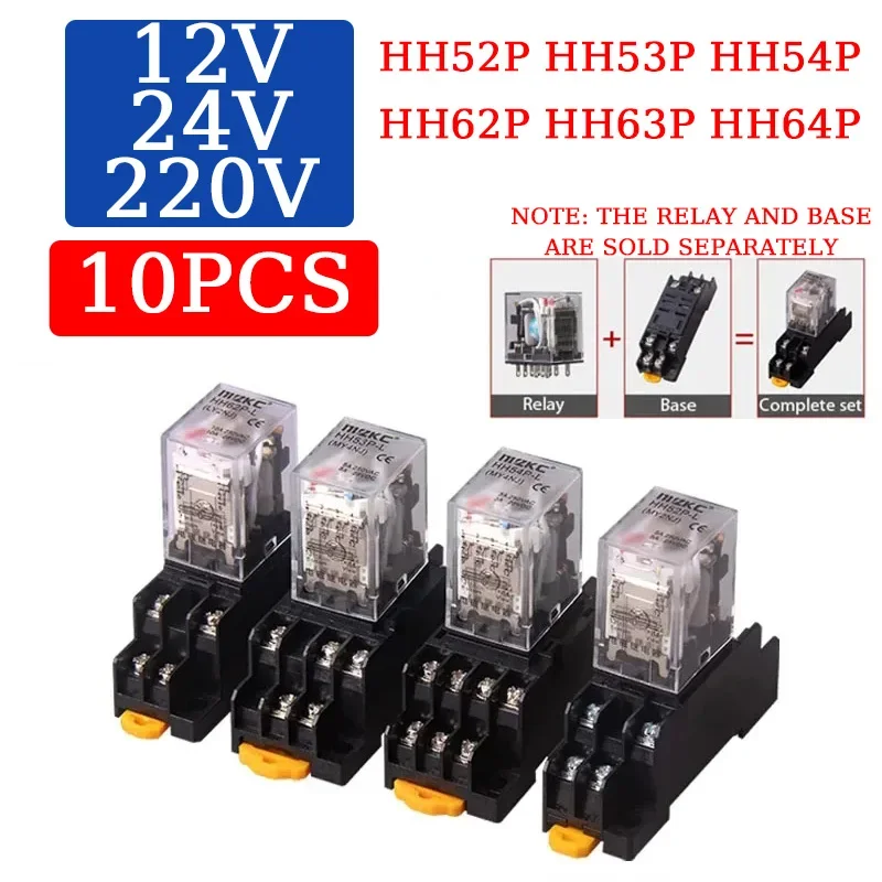 

10Pcs Small Intermediate Relay Miniature control relay Base Switch AC 220V DC 12V 24V HH52P HH53P HH54P HH62P HH63P HH64P MY2NJ