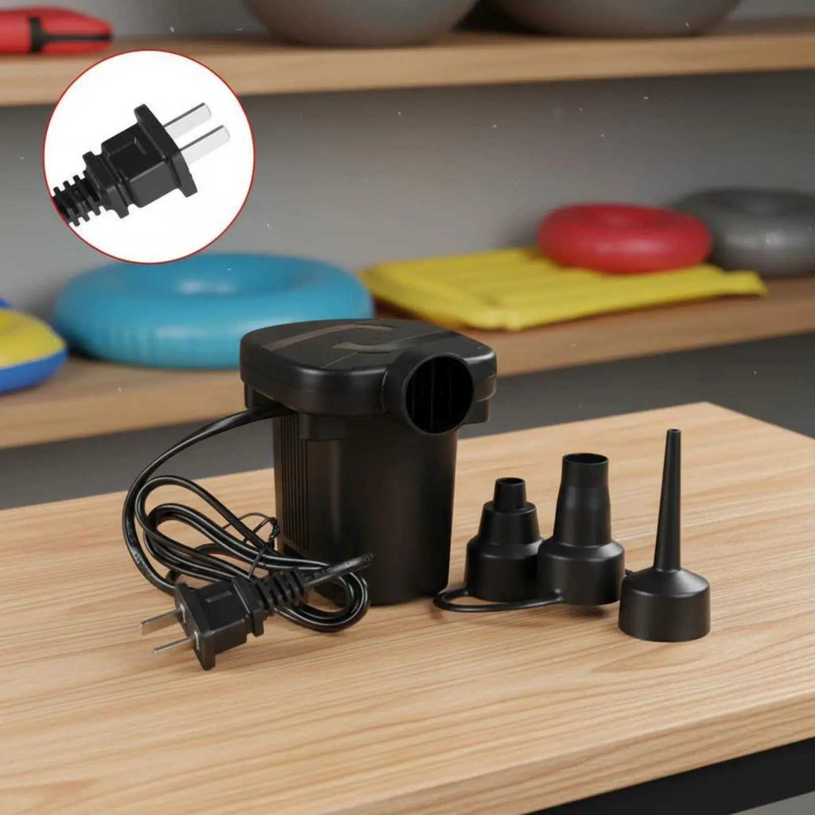 Electric Air Pump 3 Nozzles Included Inflator Deflator Pump Quiet for Poolside, Camping, Travel