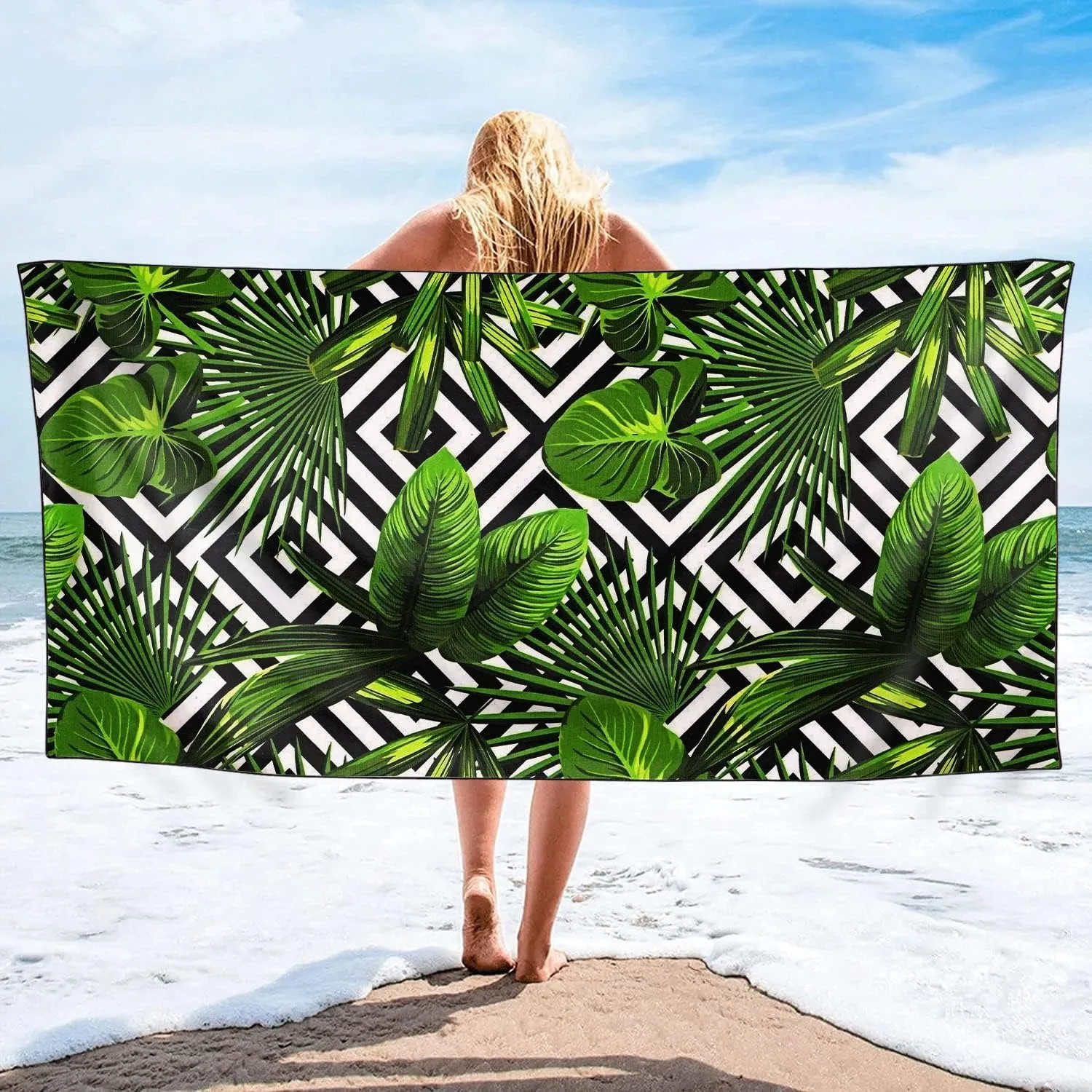 

Green leaf pattern Beach Towel for Family stuffs friend Gift Quick-Dry Sand free For Bath Yoga Beach Camping Swimming GYM Travel