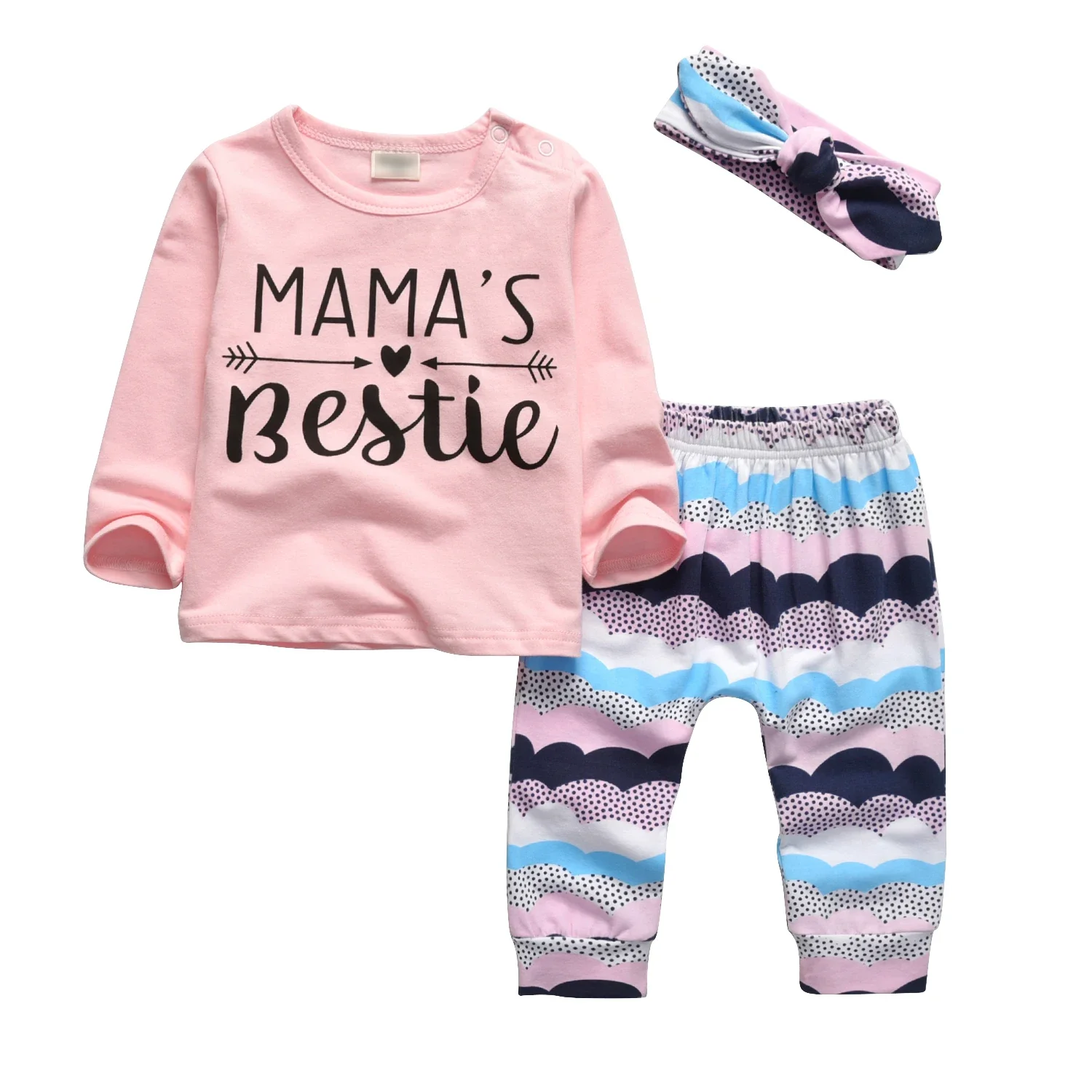 

3Pcs Toddler Baby Girls Clothes Set Thin Cotton Letters Printed Long Sleeve Top + Pants + Bow Headband Newborn Outfit for Girls