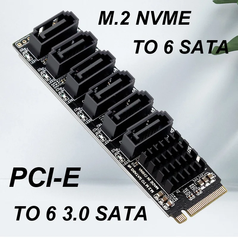 M.2 NVME PCI-E PCIE X4 X8 X16 to 6 Port 3.0 SATA Adapter Card Riser III ASM1166 6GB/S Chassis server PC Computer Expansion