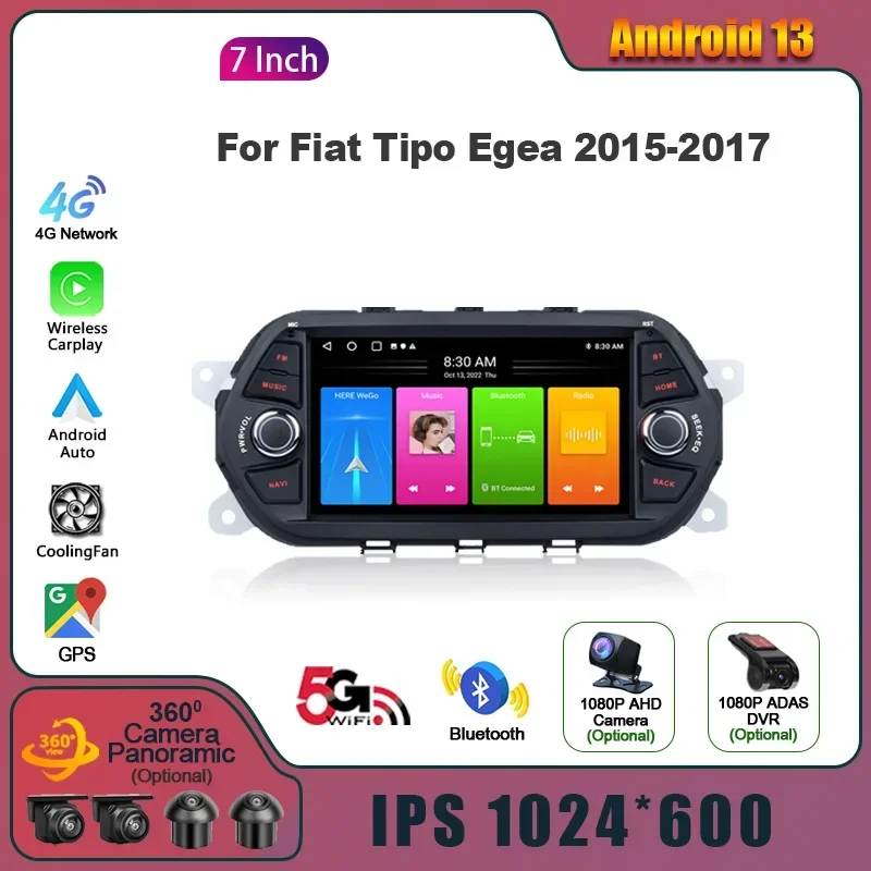 

For Fiat Tipo Egea 2015-2017 Car Radio Multimedia Video Player DSP Navigation Autoradio Audio Stereo Carplay Android 14