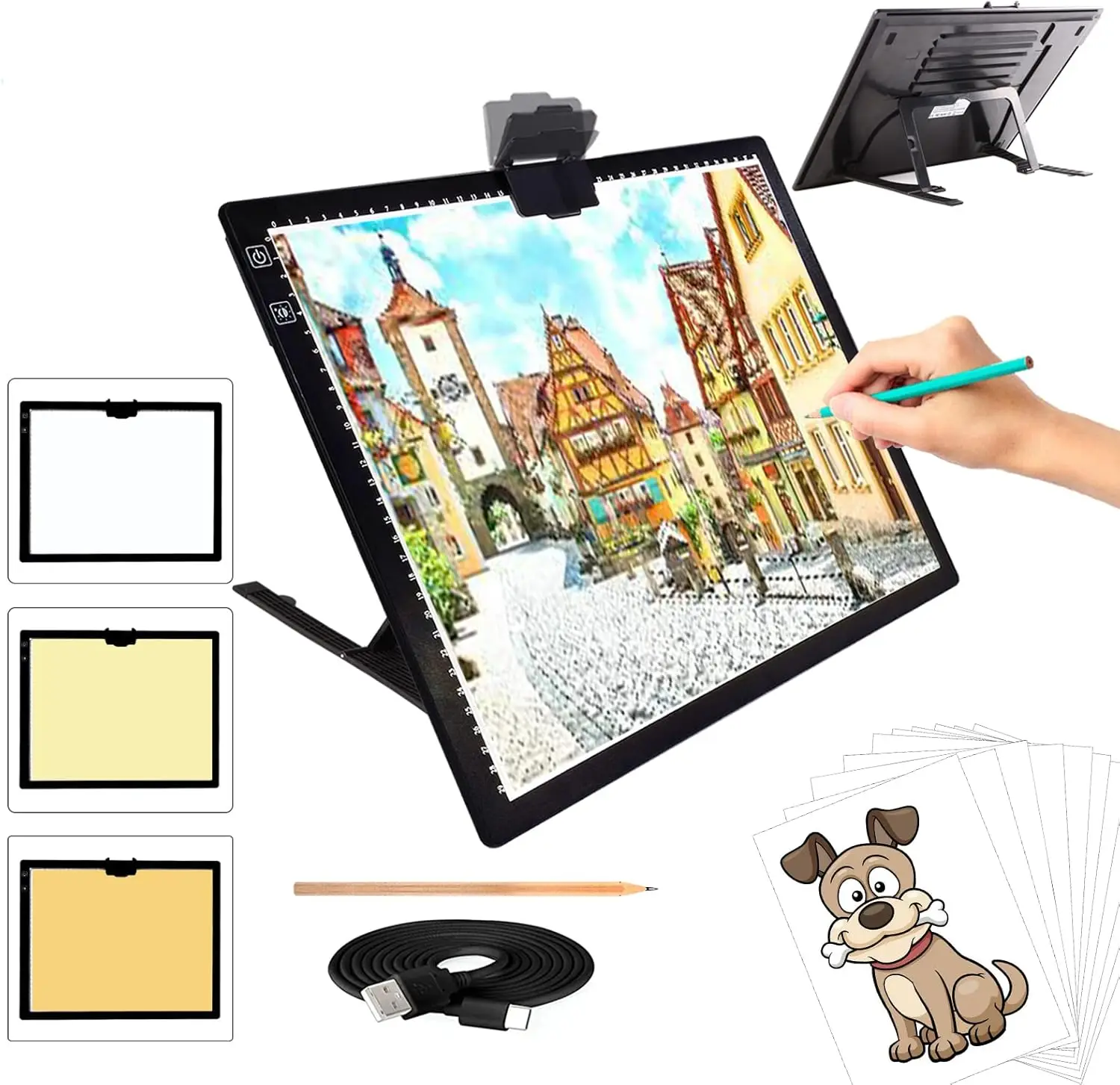 

A3 Rechargeable Light Pad for Diamond Painting, Tracing & Drawing with Stand and Clip